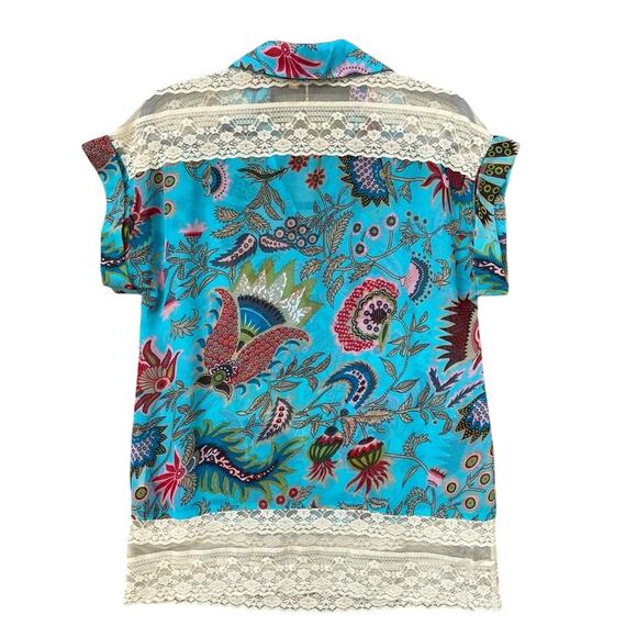 New Just Pearls Womens Medium Sheer/Lace Short Sleeve Floral Summer Blouse - Picture 4 of 4